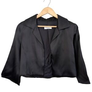SIRI Black Silk Long Sleeve‎ Cropped Blazer Jacket Quiet Luxury Minimal Career M